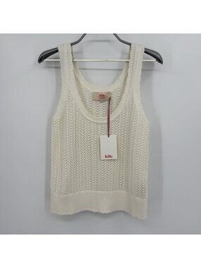 Kilte Collection Hailey Crochet Knit Tank in Ivory size 2/M Cotton-Cashmere